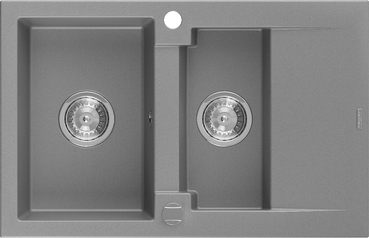 Mexen Gaspar granīta izlietne ar 1,5 nodalījumu un notecētāju 737 x 475 mm, pelēka, hroma sifons - 6507731505-71